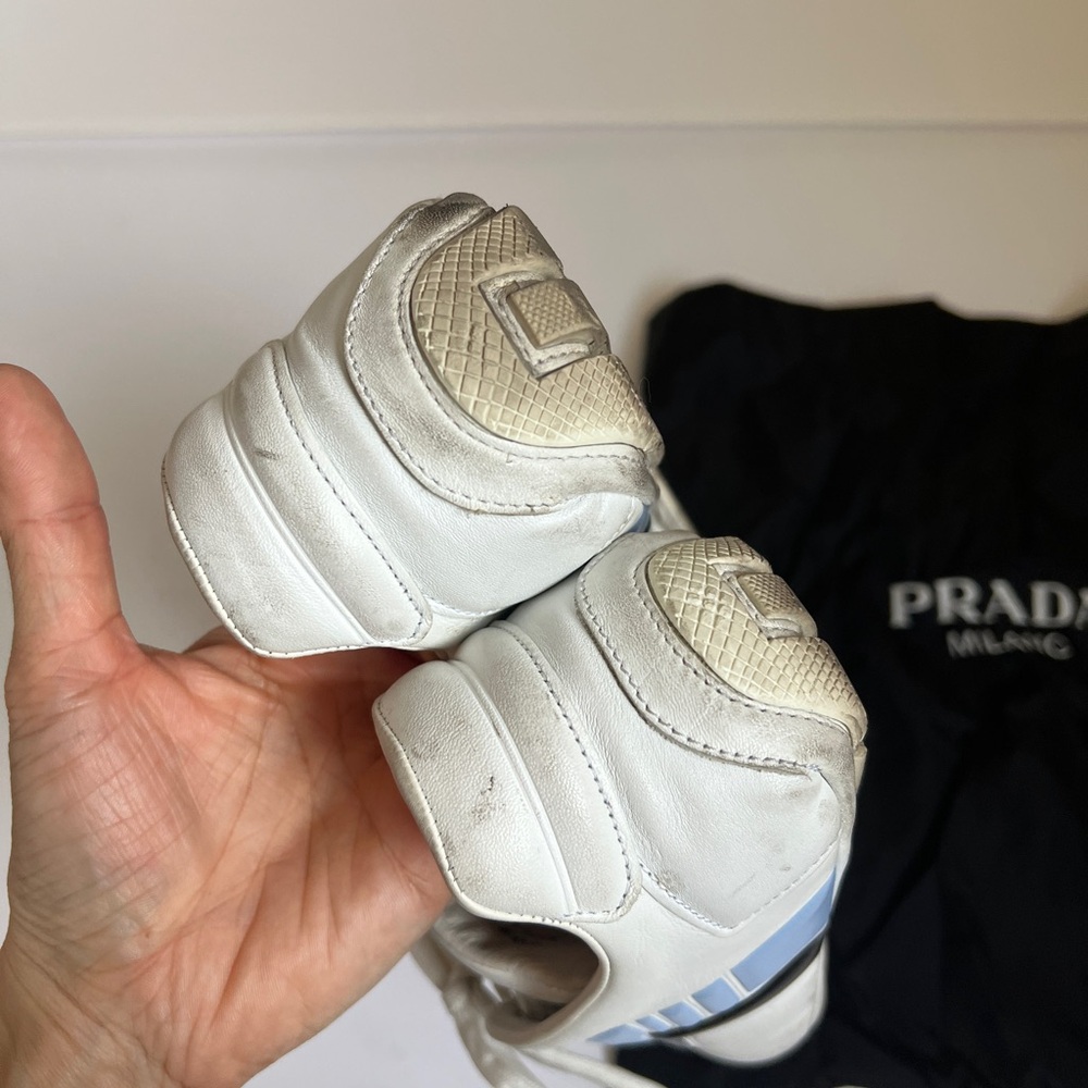 Prada womens White Leather Sneakers with Light Blue and Black Accents size 36 - Picture 10 of 13